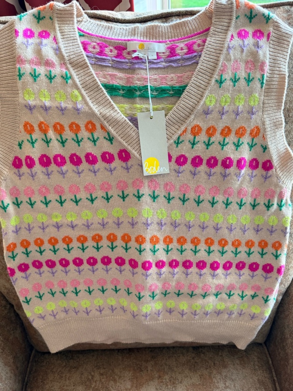 Boden Colorful Flower Knit Sweater Vest M